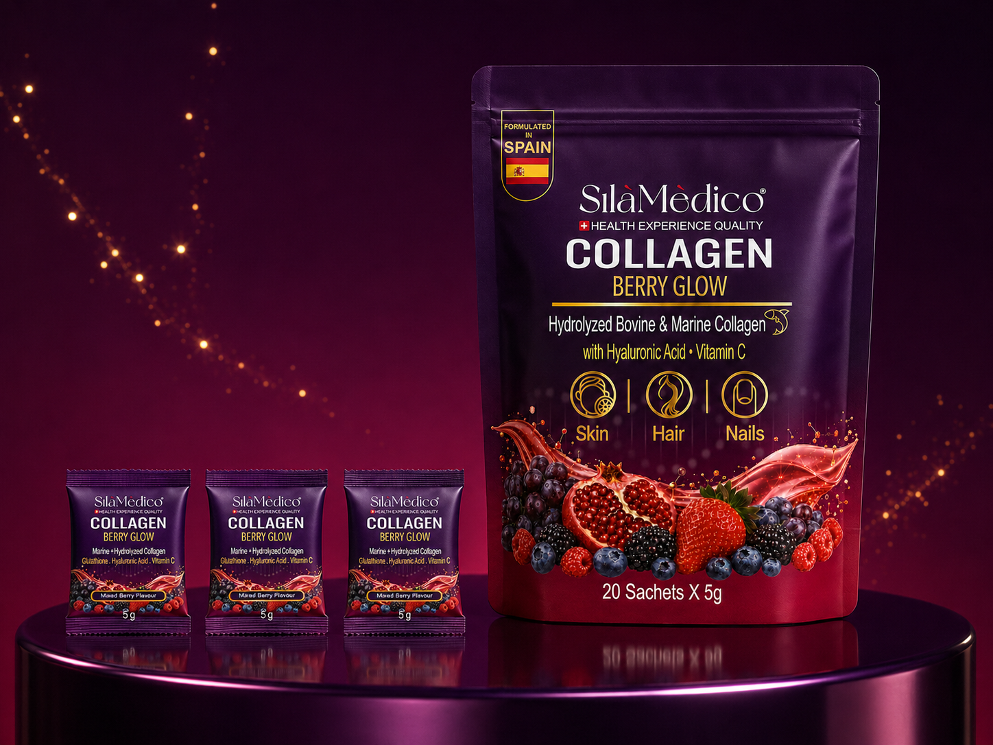Collagen Berry Glow pouch and sachets